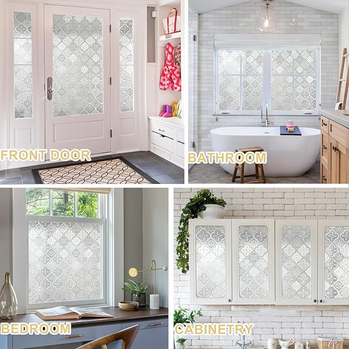 Window Privacy Film Decorative for Front Door, Bathroom Static Cling Stained Glass Sticker Opaque Heat Control UV Blocking Non-Adhesive for Home Windows 29.5 X 78.7 inches