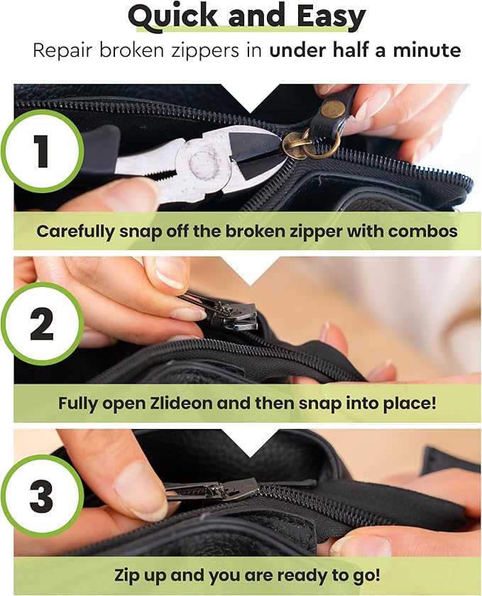 ZlideOn Zipper Pull Replacement - Black, Narrow (L) - Instant Zipper Replacement Slider