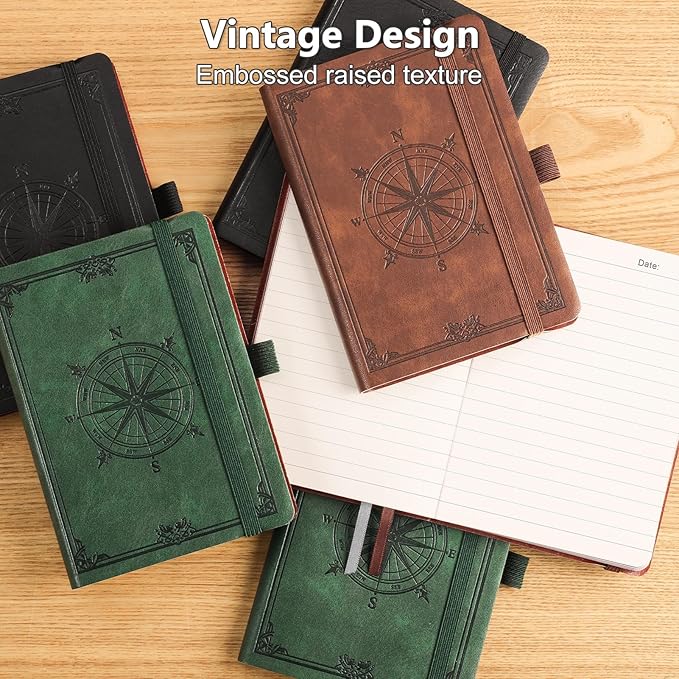 AHGXG Small Lined Pocket Journal Notebook for Men - 256 Numbered Pages College Ruled B6 Mini Journal, Vintage Soft Leather Hardcover, 80gsm Paper, for Women Work Office School, 4.1'' X 5.7''- Brown