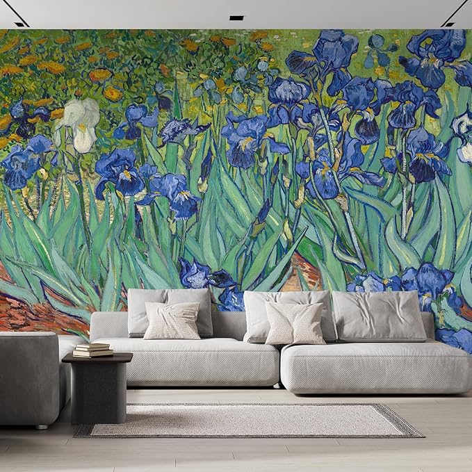 wall26 Wall Sticker/Wall Mural Irises by Vincent Van Gogh Dutch Impressionism, Not Peel and Stick, Non-Woven Wallpaper Decorative for Bedroom, Living Room, Office - 132x192 inches