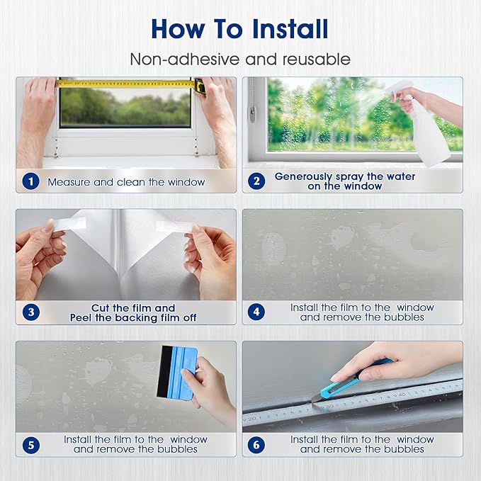 Borsky Frosted Glass Window Film - Static Cling, 96% UV Blocking Non-Adhesive Privacy Window Film, Removable Window Cling with Day & Night Privacy for Bathroom Home Office, 35.4 x 118.1 Inches, Pure