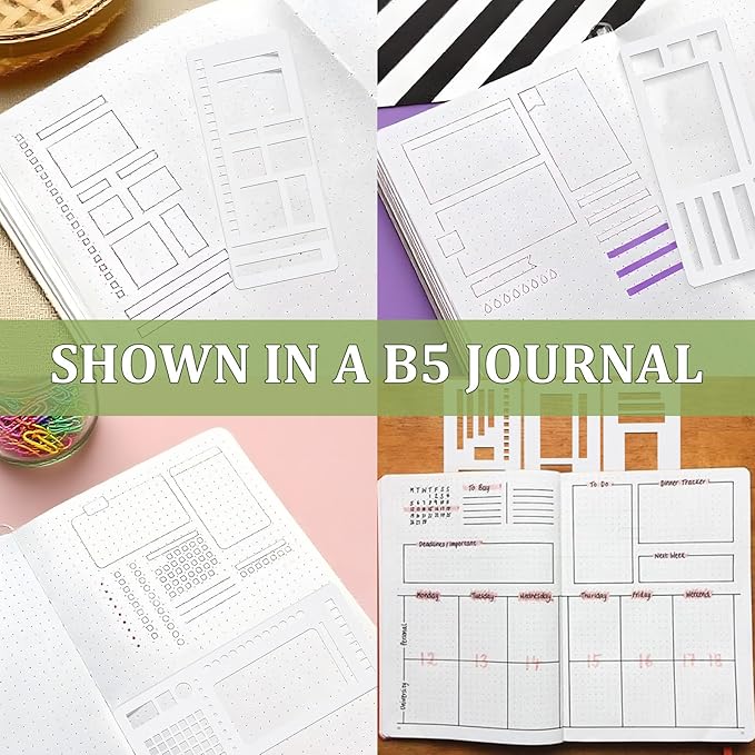 Handmade Flexible Record Template, Planner Stencil Set for Dot Grid Journals, DIY Flexible Drawing and Checklist Templates Suitable for Various Occasions (A+B+C)