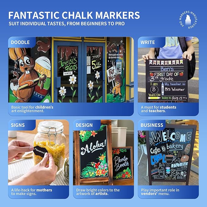 SILENART Chalk Markers Fine Tip - 1mm Liquid Chalk Marker for Blackboard Window Car Glass Washable