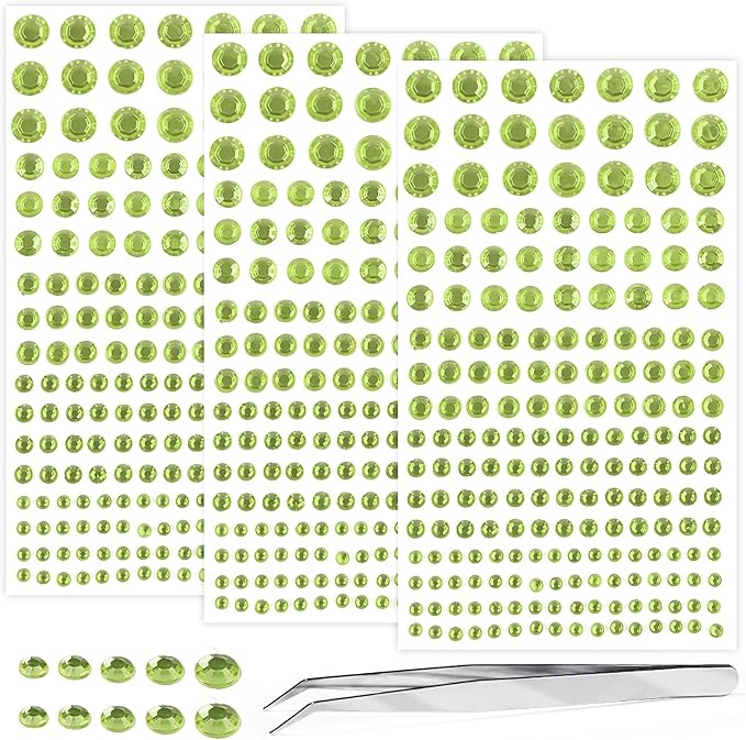Self Adhesive Face Gems and Pearls for Makeup, Festival Jewels, Hair Gems Pearls, 3/4/5/6/8 mm Round Rhinestone Stickers for Face, Eye, Makeup, Body, Crafts 591Pcs (08_Light Yellow)