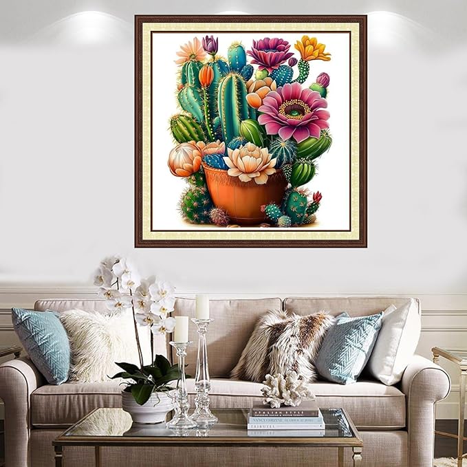 Findvoor Counted Cross Stitch Kits for Adults Full Range of Cross Stitching Embroidery Unprinted Pattern for Beginners, 11CT Needlepoint Kit Patterns Embroidery Kits-Succulent Plants Flower 18x18inch
