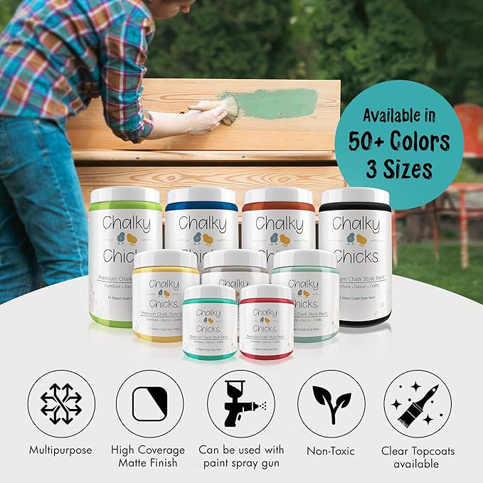 Chalky Chicks All-in-One Chalk Paint for Furniture or Cabinet - 16 Fl Oz - Matte Finish Mermaid (Green Teal) for Metal, Wood Furniture Paint - No Sanding All-in-One for Home Decor & Crafts, USA Made