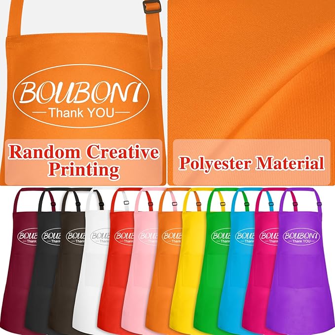 24 Pack Kids Apron bulk with 2 Pockets Adjustable Chef Art Apron Kids Painting Aprons for Cooking Baking Painting Crafting Grilling Activity（12 Color）