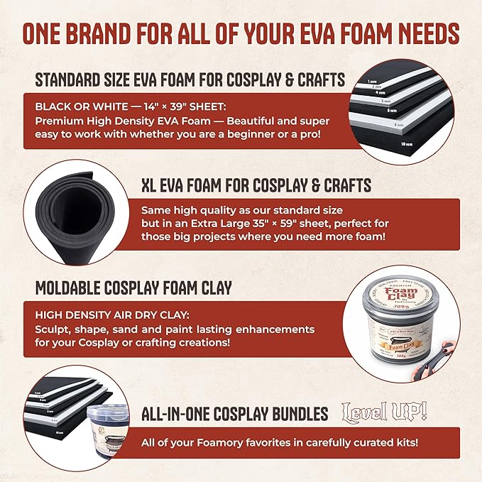 The Foamory's Instant Edge EVA Foam Bevel. Pre Cut Low Profile Triangle 3 Pack 5-30mm x 1M Black EVA Beveled Trim Save Time on Cosplay Costumes and Armor Detail. High Density 85kg/m³ Craft Foam Dowel