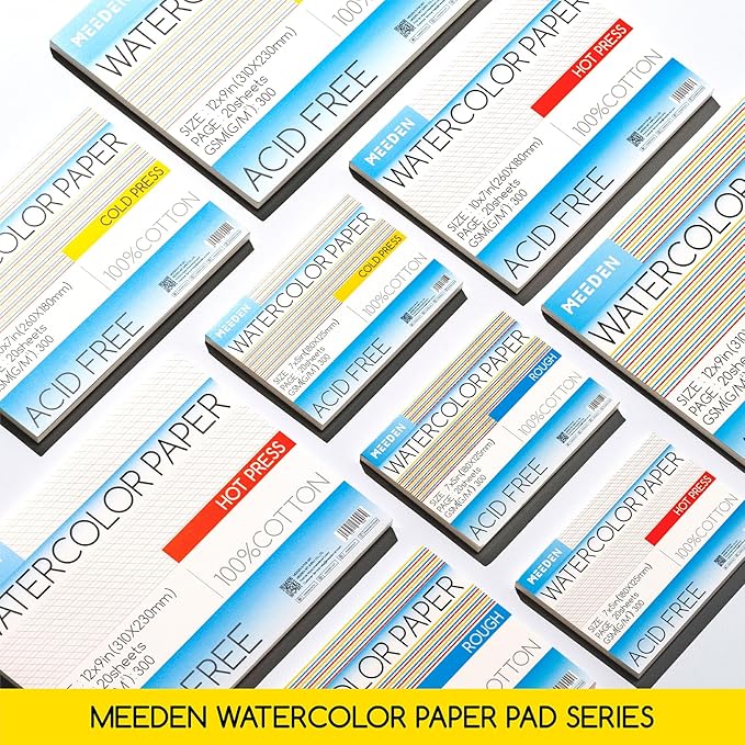 MEEDEN Watercolor Paper Block, 100% Cotton Watercolor Paper Pad of 20 Sheets, 140lb/300gsm, Acid-Free Art Paper for Watercolor, Gouache, Ink and More, 5" x 7" Rough Grain