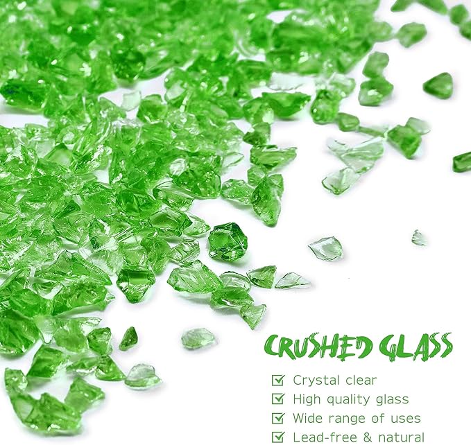 Crushed Glass for Resin Art - 3-6mm Light Green, 1.5lb | Broken Glass Pieces for Crafts, Vase Filler & Fire Pit Media | Decorative Stones