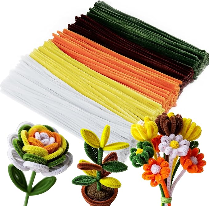 Caydo 500 Pieces Yellow Flowers Pipe Cleaners, Chenille Stems, Pipe Cleaner Crafts for DIY Art and Craft Projects Creative Gift Party Decorations