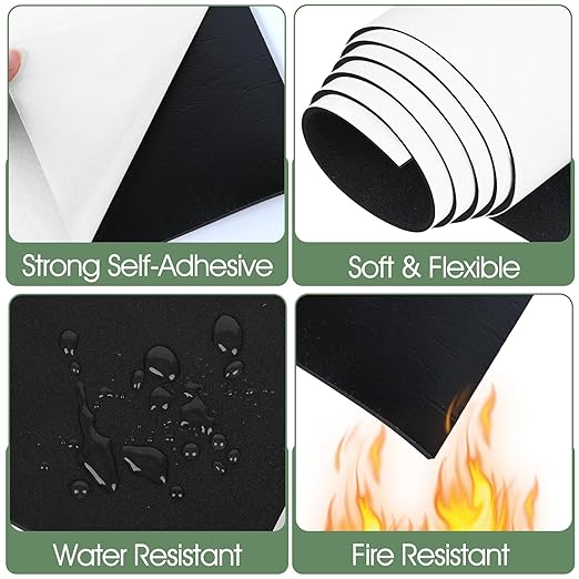 Tolanbbt Sponge Neoprene Foam Sheet with Adhesive - 1/8” Thick, 12” x 118” Closed Cell Foam Rubber Roll, Weatherproof Soundproof Padding for Automotive, Cabinet, Furniture, Crafts, DIY, Black