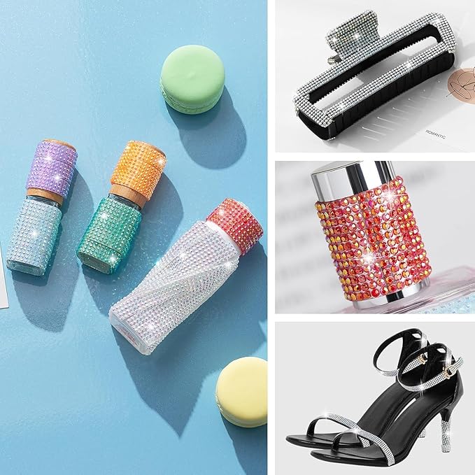 Rhinestone Ribbon Self Adhesive Crystal Rhinestones, 6-Rolls Bedazzling Strips, 6-Yard Rhinestone Strips for DIY Craft, Rhinestones Tape Self Adhesive