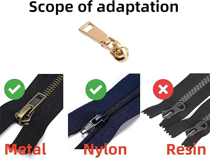AKTIOIN Metal Zipper Repair Kit for Jackets, Luggage, Bags, Backpack, No Sewing Required Detachable Zip Heads Zipper Pull Replacement (Golden, #5)