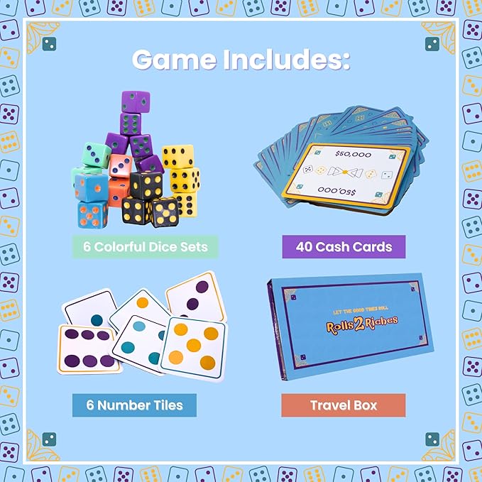 Award-Winning Board Game for Families – Rolls 2 Riches | Fast-Paced Dice, Card & Strategy Game for Kids & Adults | Perfect for Parties, Travel, Camping, Game Nights & Outdoor Summer Fun