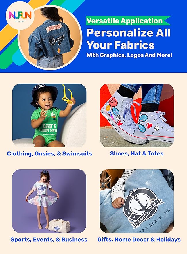 NuFun Activities Printable Iron-on Heat Transfer Paper for T Shirts, Dark Fabrics, 5 Sheets 8.5 x 11 inch, Long Lasting, Durable, Professional Quality, Easy DIY, Non-Toxic, Made In the USA