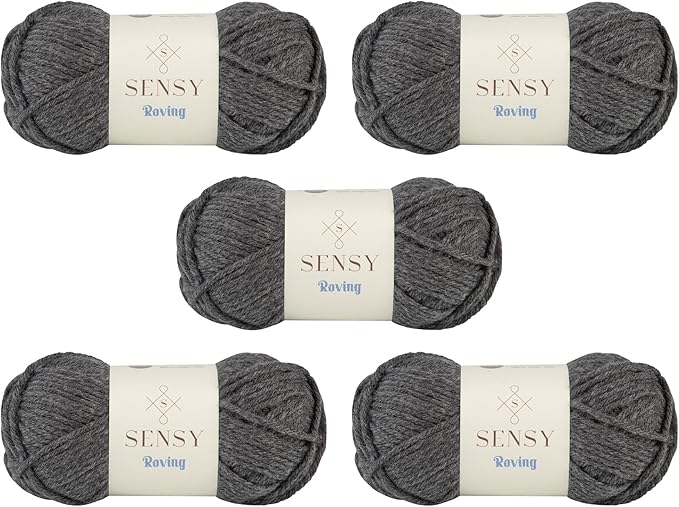 5 Skeins of Sensy Roving Yarn, 3.5 oz, 132 Yards, Gauge 5 Bulky (Dark Gray Heather)