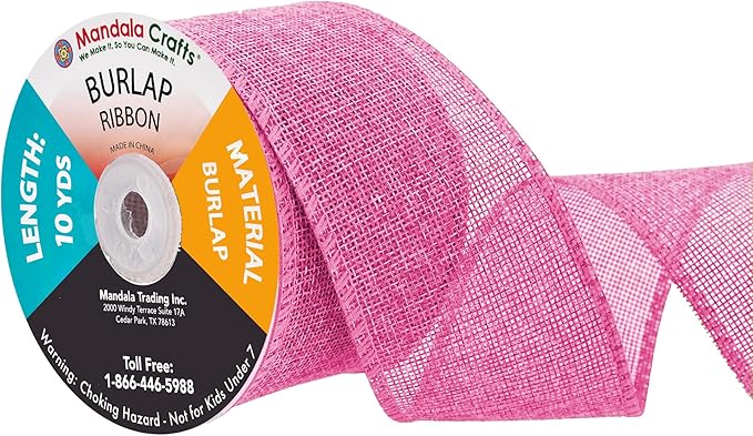 Mandala Crafts Pink Burlap Ribbon 2.5 Inches Wide Jute Ribbons for Crafts - 20 Yds Roll Rustic Burlap Wrap Trim Ribbons for Wreaths Bows Wedding Party Decoration