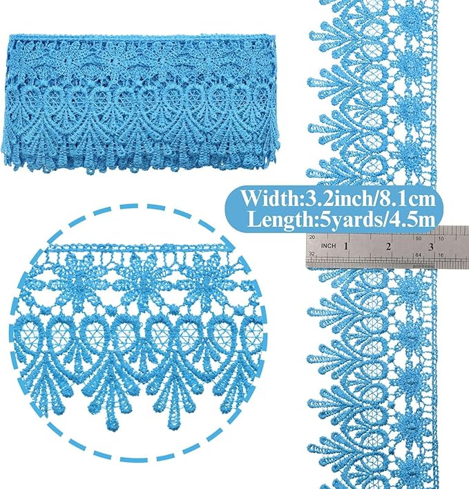 GXTIZAS Blue Lace Trim 5 Yards Wide Venise Lace Ribbon Embroidered Edge Trim for Sewing Crafts Pillow Case