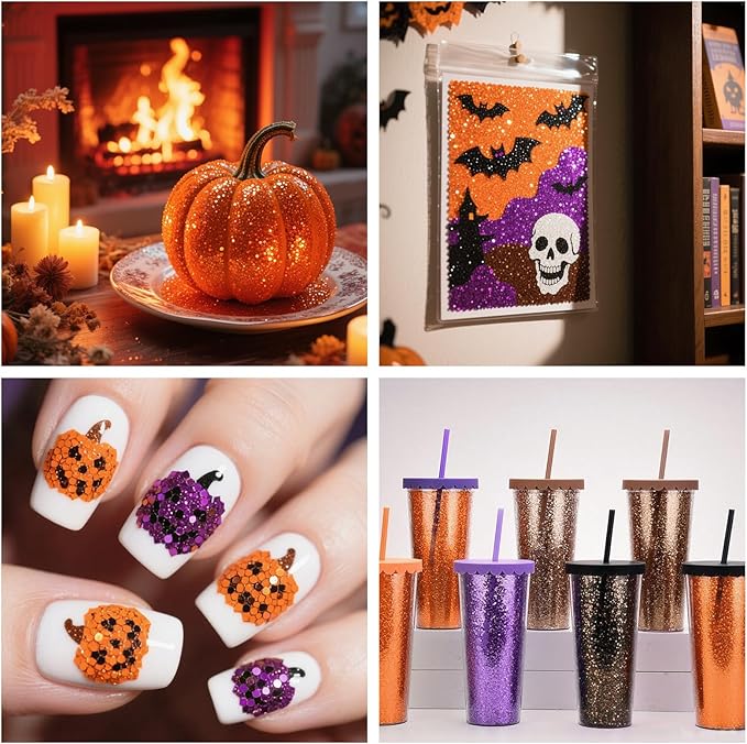 Ceya Bulk Chunky Glitter 6 Colors,4.23OZ Fall Crafts Helloween Glitter,1/24”for Pumpkin,Snowglobe Tumbler,Nail,School Classroom Art,DIY Craft Slime Poster Card,Orange,Purple,Black,White,Bronze,Brown