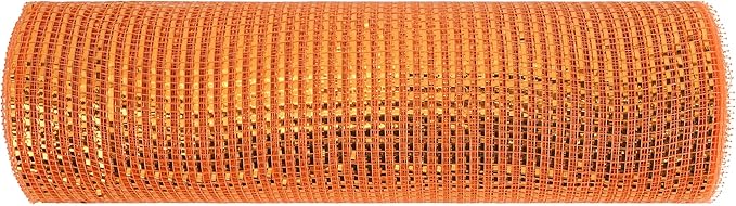 MEEDEE Orange Deco Mesh 10 Inch Deluxe Wide Foil Fall Deco Mesh Metallic Mesh Fabric Halloween Mesh Ribbon for Wreaths, Garland, Christmas Tree, Gift Wrapping, Bows Making (30 Feet)