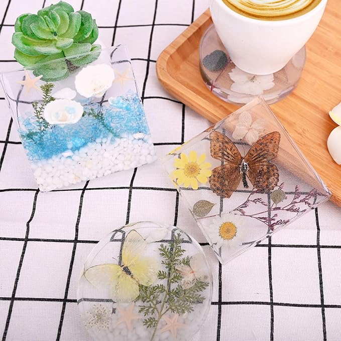 4 Resin Coaster Molds, Square Round Coaster Resin Molds, Small Coaster Silicone Molds for Resin Casting