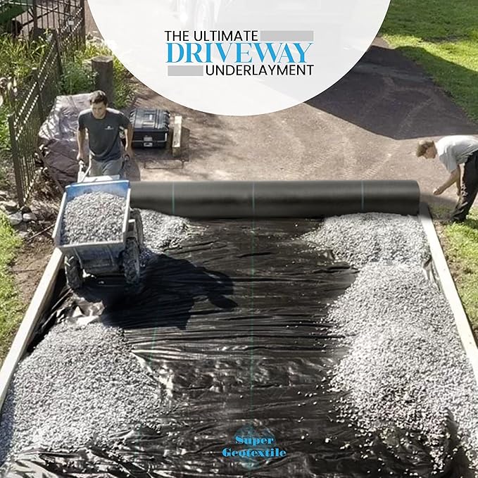 Woven Geotextile Fabric for Driveway and Road Stabilization, Construction Underlayment, Erosion Control, Commercial Grade 50 Year for Gravel Roads and Pavers (17.5x60) Ships Folded