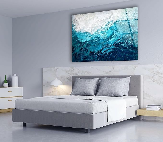 My Photostation.com 20Wx14H'' Blue Waves Abstract Glass Wall ArtTempered Glass Printing Wall Decor Large Wall Art Wall Hangings