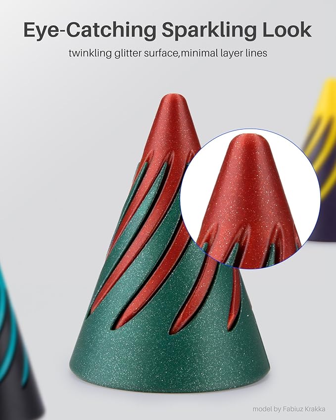ELEGOO Sparkle PLA Filament 1.75mm Bundle 4KG, Glitter Twinkling 3D Printer Filament Dimensional Accuracy +/- 0.02mm, 4pcs 1kg Spool(2.2lbs) Sparkle Black, Red, Green, Gold