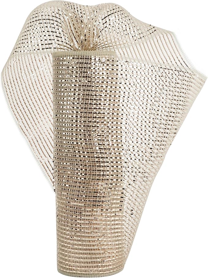MEEDEE Rose Gold Deco Mesh 10 Inch Rolls Deluxe Wide Foil Metallic Mesh Fabric Rose Gold Mesh Ribbon for Christmas Tree, Wreaths, Garland, Gift Wrapping, Bows Making (30 Feet)