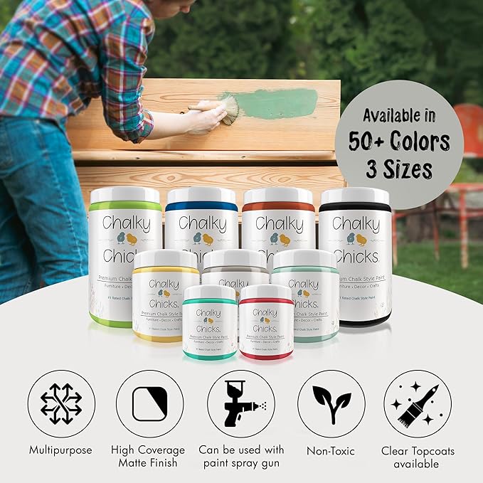 Chalky Chicks All-in-One Chalk Paint for Furniture or Cabinet - 16 Fl Oz - Matte Finish Mad Cloud (Light Gray) for Metal, Wood Furniture Paint - No Sanding All-in-One for Home Decor & Crafts, USA Made