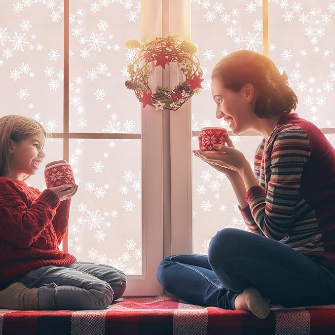 Niviy Christmas Decorations Privacy Window Film Snowflakes Window Clings Decals Stickers Non Adhesive Frosted Glass Film Heat Control 17.7” x 78.7”