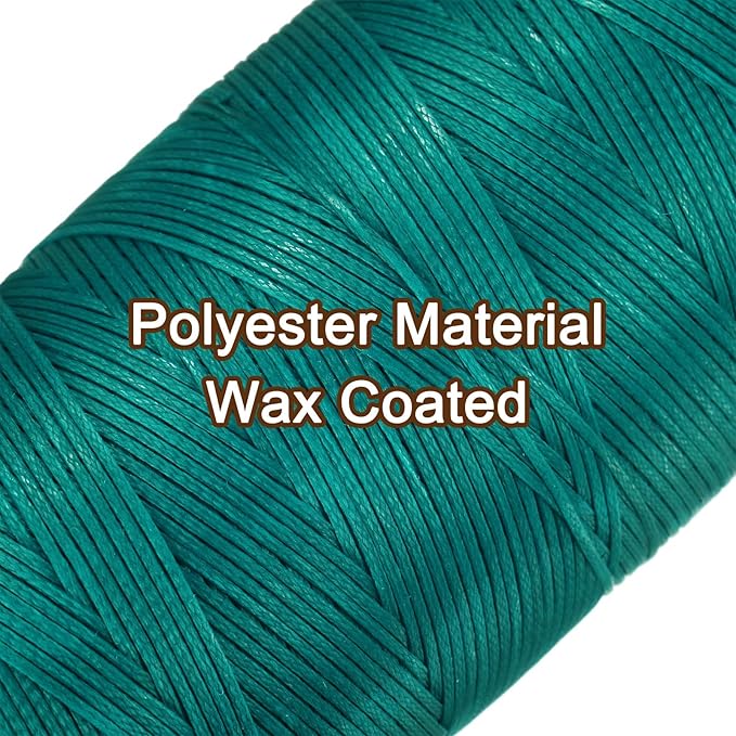 uxcell 150D 0.8mm Flat Waxed Thread 284 Yards Polyester Leather Sewing Waxed String Hand Stitching Waxed Cord for Leather Stitching Sewing Bookbinding DIY Craft Peacock Green