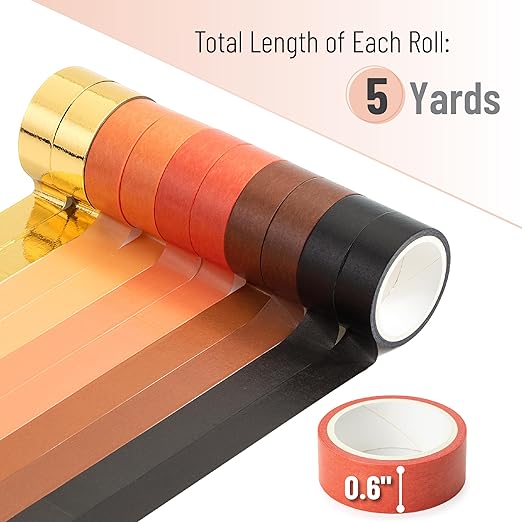 Mr. Pen- Washi Tape Set, 10 Rolls, Fiery Horizon, Decorative Tape Set, Colored Scrapbook Washi Tape for Journaling, Washy-Tape, Scrapbook Supplies