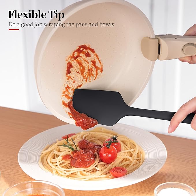Silicone Flat Spoon Spatula Set, Luxiwise 600ºF Heat Resistant Kitchen Baking Scraper Cooking Spoonula Non-Stick BPA-Free Dishwasher Safe for Seamless Mixing Folding Scraping Serving (Black & Red)