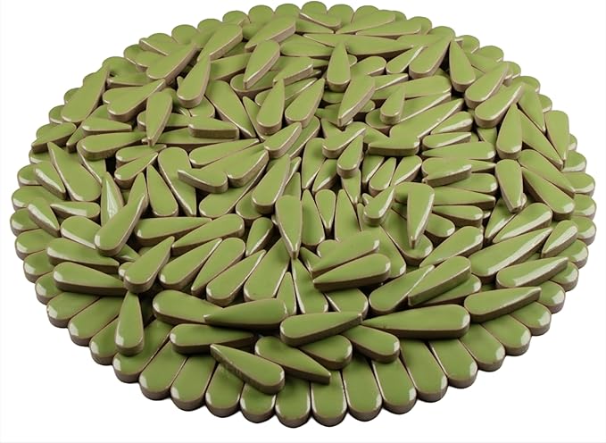 200g Petal Droplet Shaped Ceramic Mosaic Tiles for Crafts, Vibrant Colors, Ceramic Tiles for Mosaic Making Kits, DIY Arts and Crafts (Light Green)