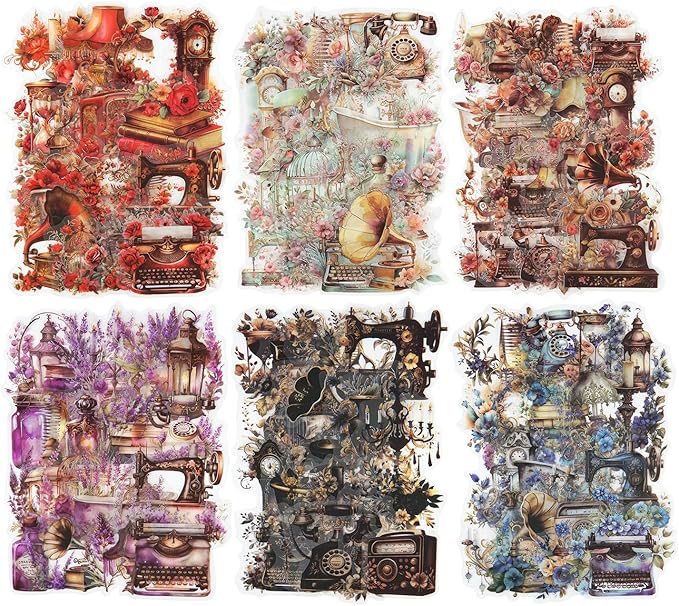 240Pcs PET Scrapbook Stickers Vintage Floral Designs for Scrapbooking DIY Crafts Waterproof Journaling Supplies Junk Journal Ephemera with Storage Organizer