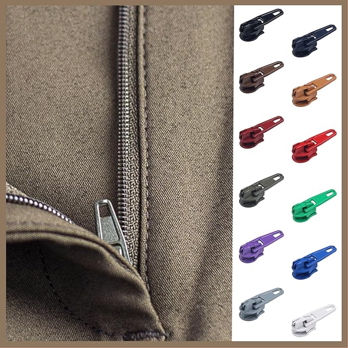 DOITEM 96Pcs Zipper Repair Kit Zipper Replacement 3# Zipper Pull Rescue Kit for Clothing Jackets Purses Luggage (12 Colors)