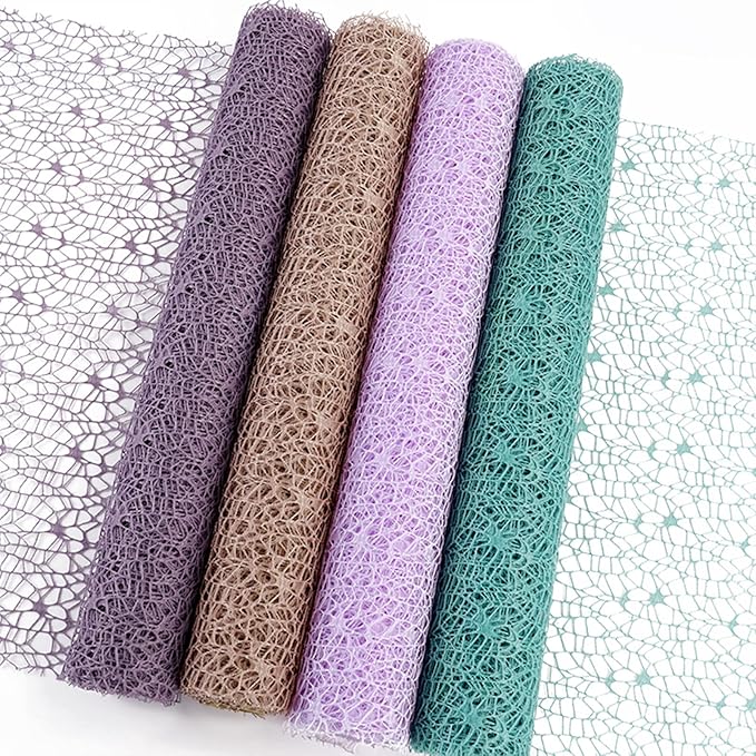Korean Jacquard Net Mesh Openwork Floral Wrapping Paper 1 Roll Florist Supplies Flower Bouquet Wrapping Paper Floral Supplies for Fresh Flowers, 50cm x 5 Yard (Lilac Purple)