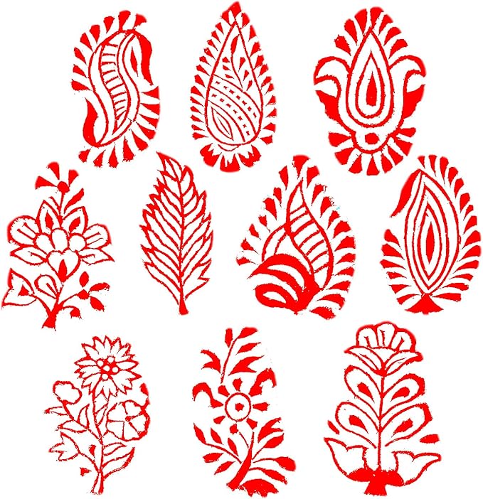 Royal Kraft Floral Wooden Printing Stamps (Set of 10) - DIY Henna Fabric Textile Paper Clay Pottery Blocks Htag2180
