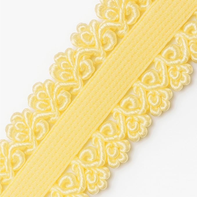 Mandala Crafts Yellow Stretch Lace Soft Elastic Trim Roll - 55 Yards 1 Inch Wide Stretchy Frilly Picot Ribbon for Sewing Lingerie, Headbands, Underwear, and Crafts