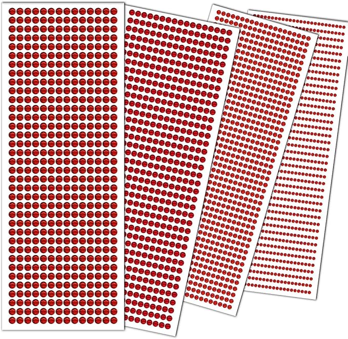 3090 Pcs 4 Sheets Rhinestone Stickers 3/4/5/6 mm Self Adhesive Craft Rhinestones Gems for Face Eyes Makeup Hair Body (Red-3/4/5/6mm)