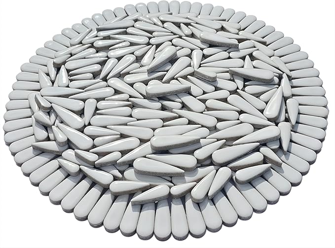 200g Petal Droplet Shaped Ceramic Mosaic Tiles for Crafts, Vibrant Colors, Ceramic Tiles for Mosaic Making Kits, DIY Arts and Crafts (White)