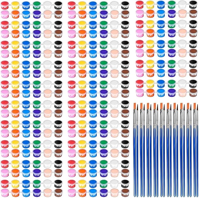420 Pcs Washable Acrylic Paint for Kids Arts and Crafts, 30 Gouache Watercolor Paint Sets of 12 Colors for Party Classroom Painting Supplies, 30 Flat and 30 Pointed Brushes