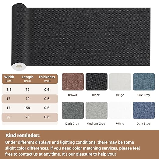 Fabric Repair Patch, 17X158 Inch Fabric Large Repair Tape, Self-Adhesive Patches for Furniture, Sofa, Car Interior, Shoes, Hand Bag, Clothing (Dark Grey, 17X158 Inch)