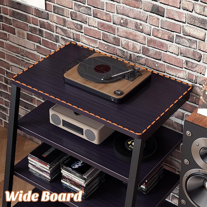 AV Media Stand with Outlets, Media Console with LED Lights, Stereo Racks and Stands with Storage Shelves, Media Audio Tower Cabinet, Black Enoby