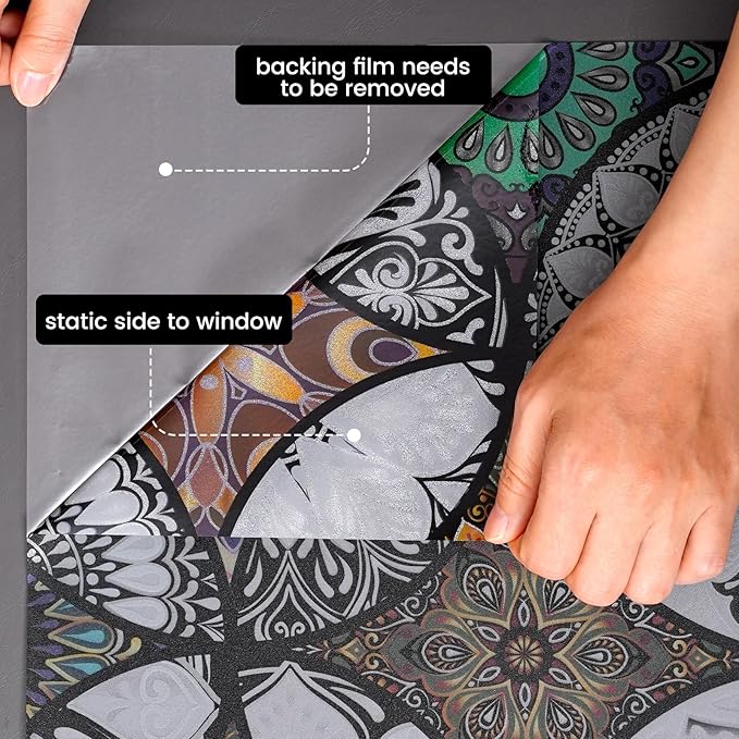 DKTIE Boho Chic Window Privacy Film with Installation Tools - Soften Light, Reduce UV Rays, Decorative Stained Glass Window Tinting Film for Home, Window Clings, 17.7 x 118.1 Inch