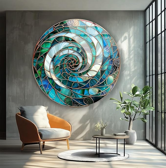 My Photostation.com 27.5''(70cm) Diameter Aqua Spiral Harmony Round Glass Wall Art Tempered Glass Printing Wall Decor Large Wall Art Wall Hangings