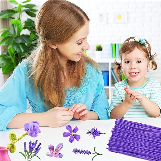 500PCS Pipe Cleaners Craft - Purple Pipe Cleaners Craft Bulk Supplies, Chenille Stems for Kids and Adults DIY Arts Crafts Project