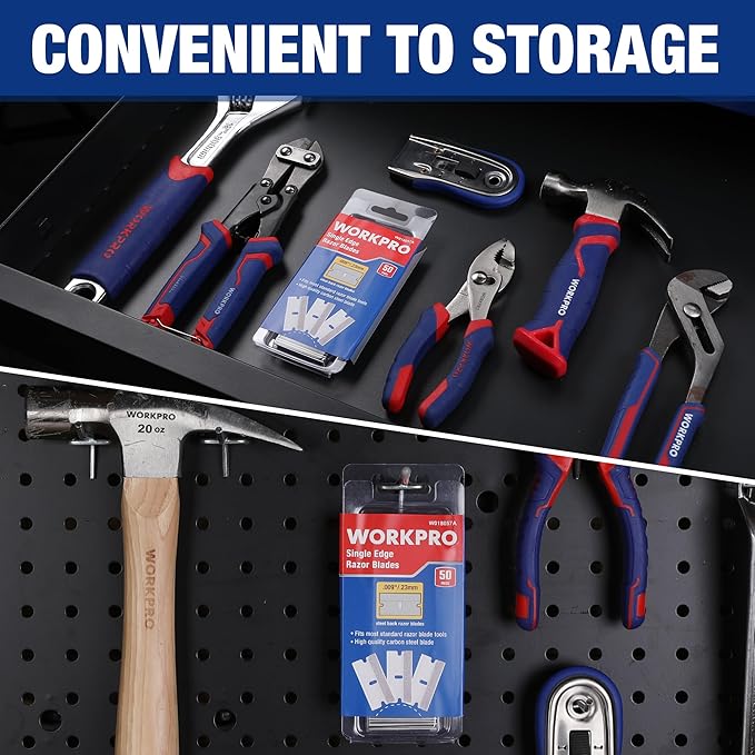WORKPRO 50-Pack Single Razor Edge Blades, Industrial Scraper Razor Blades, High Carbon Steel One Edge Razor Blades